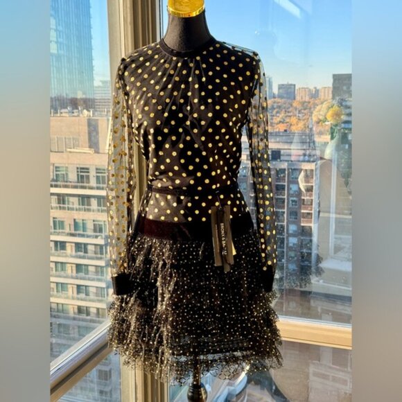 🆕 BRONX & BANCO 🧿 NWT Suns Mesh & Velvet Fit & Flare Mini Dress - Sz S - US 4 - Picture 11 of 16